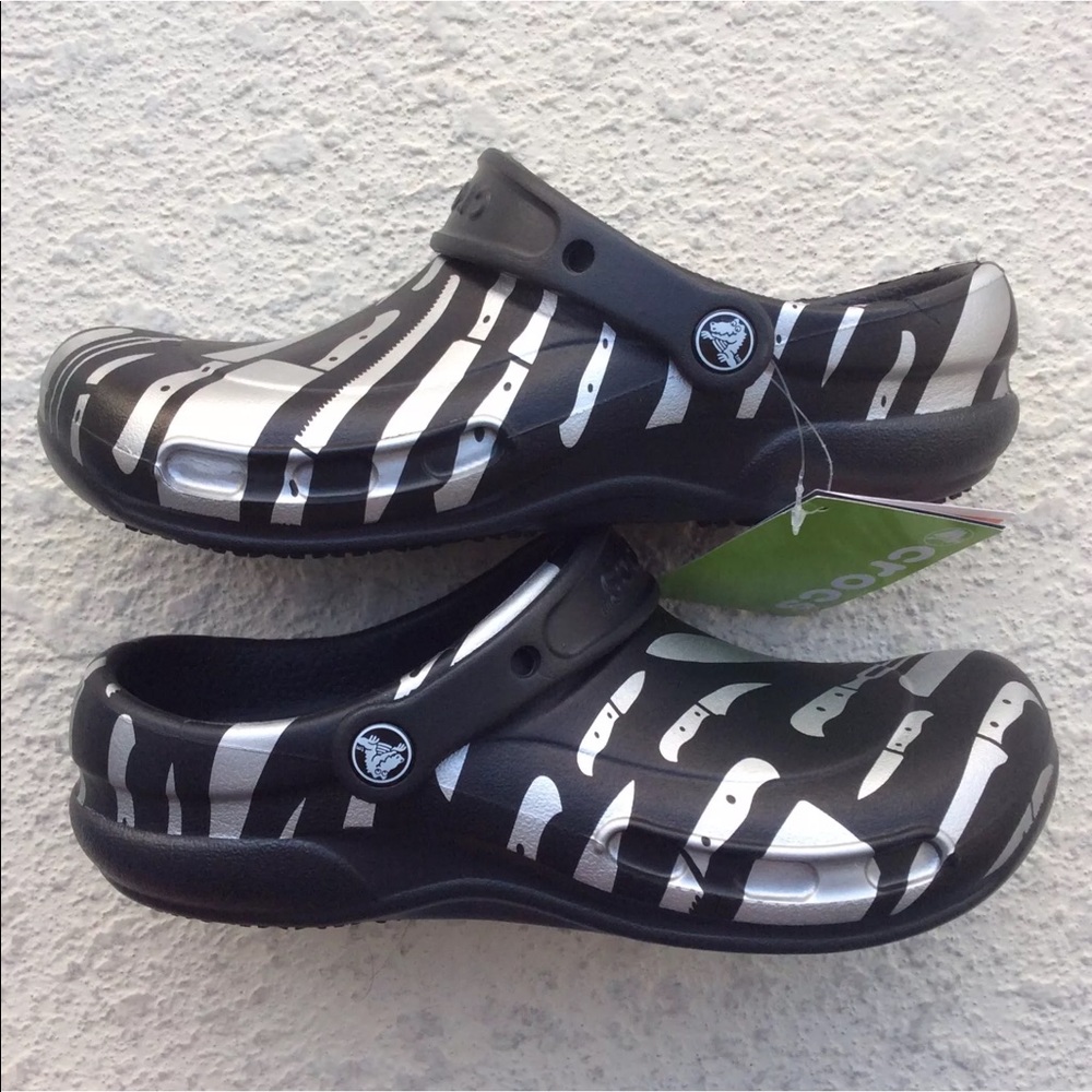 LAST ONE! Crocs Work Clogs SZ 11 Chef Black Silver - Picture 4 of 8